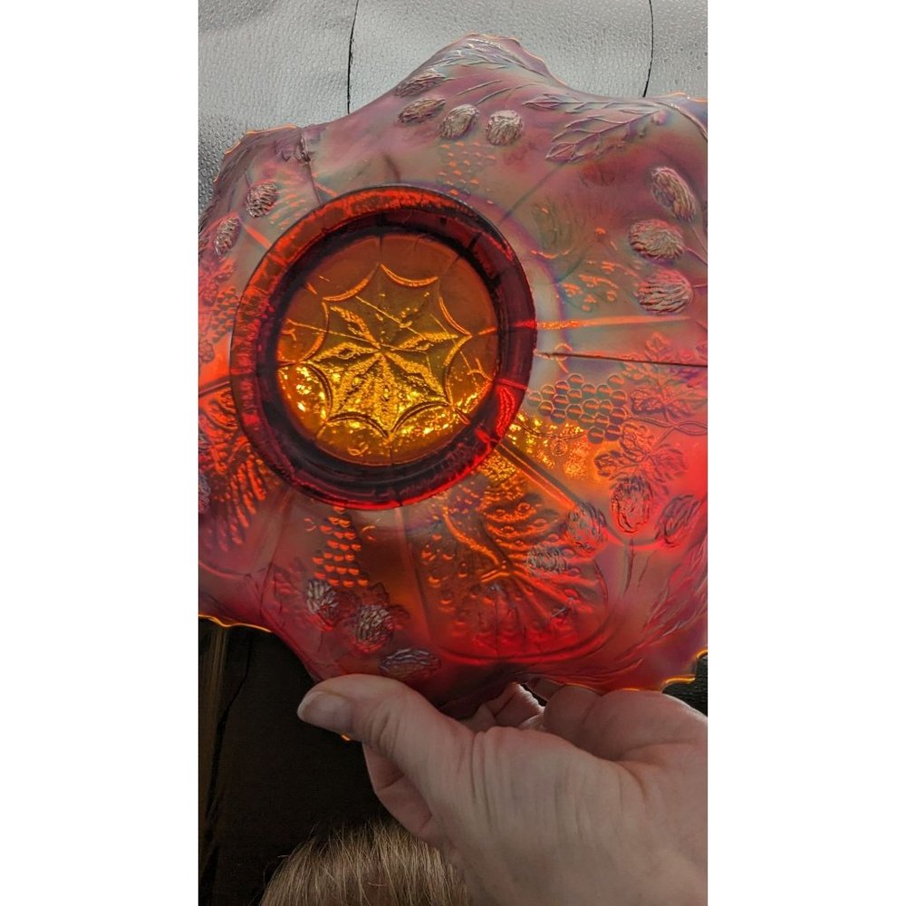 Fenton Amberina Peacock and Grape Bowl Carnival Glass Vintage Amberina Ruby Red - Picture 11 of 16